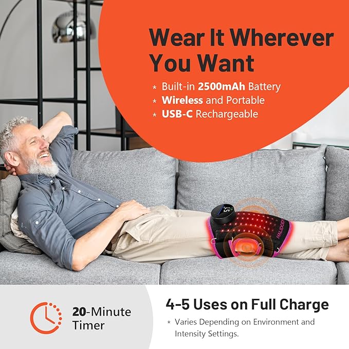 HALIDODO Red Light Therapy & Vibration Massage Knee Brace - Wireless Rechargeable Controller, 660nm&850nm Red Light Therapy Heated Device for Knee/Joint/Elbow/Shoulder Pain Relief, Rose Pink.