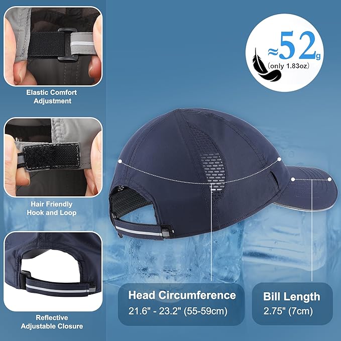Connectyle Mens Womens Quick Dry Performance Running Cap Lightweight Reflective Sports Hat UPF 50+ Outdoor Athletic Sun Cap