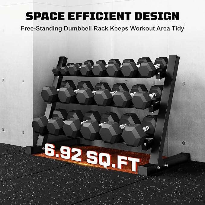 450/550 Dumbbell Sets with Rack, Rubber Hex Dumbbells, Free Weight set for Home Gym, Hand Weights with Chrome Handle for Strength Training