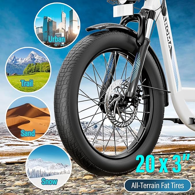 Caroma Electric Scooter with Seat, 48V Removable Battery E-Bike, Up to 30Miles&20MPH, 500/800/1200W Motor, 20" Fat Tire Adult Electric Bicycles for Commuting with Basket