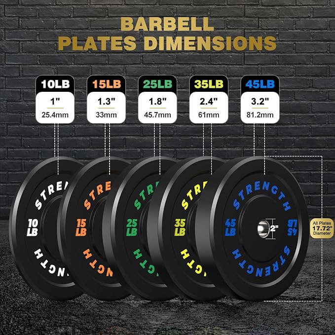 Olympic Rubber Bumper Weight Set - 2 Inch Barbell Plates for Home Gym Strength Training