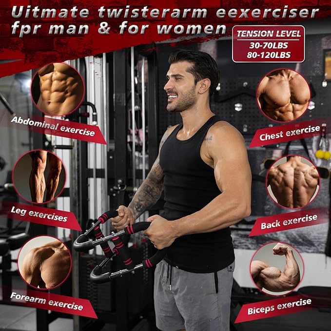 BEJEA Twister Arm Trainer,30-120lb Adjustable,Chest Trainer for Men & Women with 4 Springs & Train Poster,Arm Trainer for Chest Clip Muscle & Arm Strength