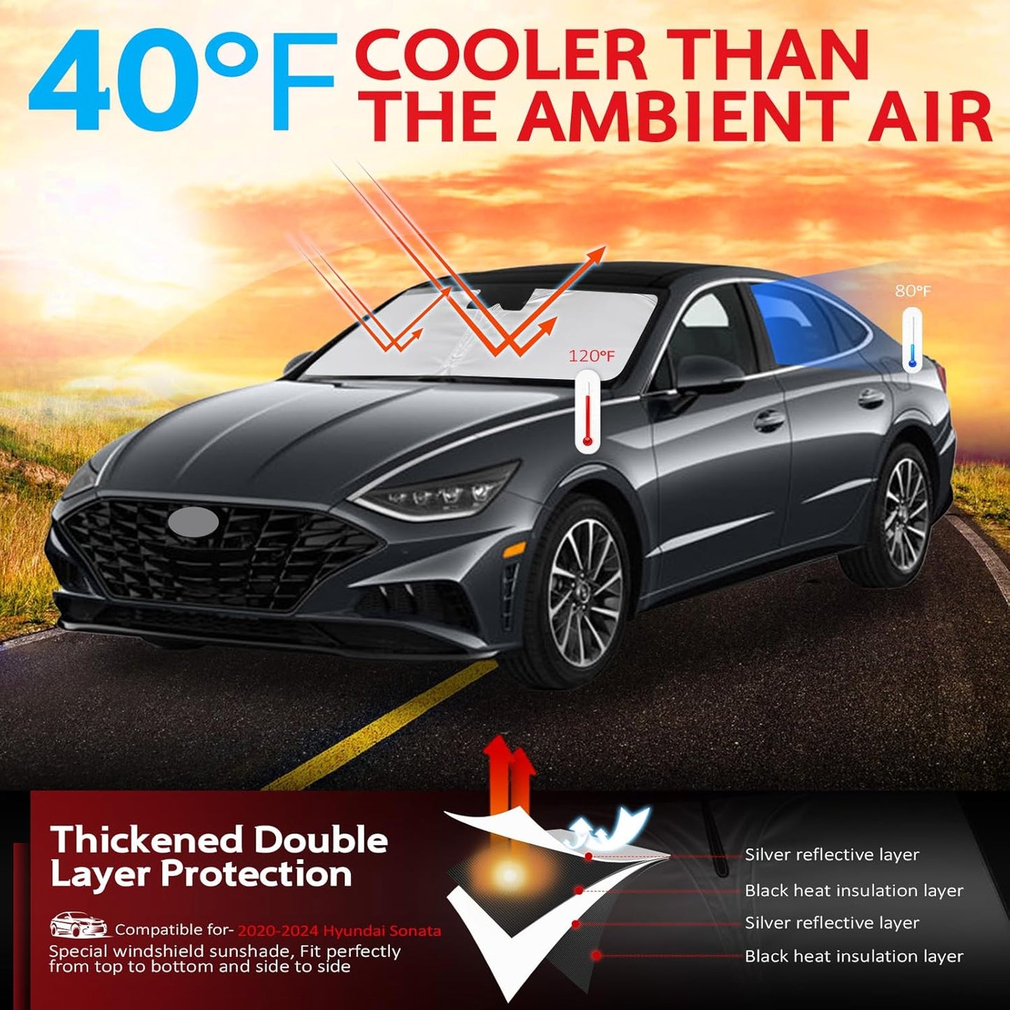 KAYZT Windshield Sun Shade for 2020-2025 2026 Hyun-dai Sonata Foldable Sunshade Front Window Custom Fit Car Accessories