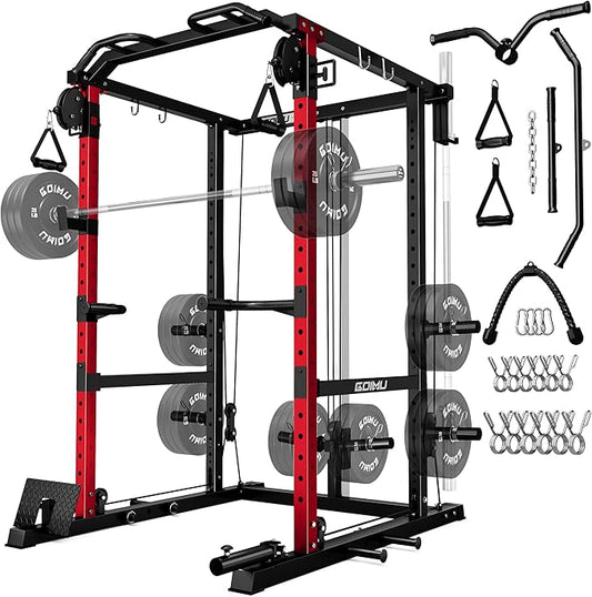 R1-V4 Power Cage Rack, 2000LB Squat Rack with Cable Crossover System, Multi-Function Weight Cage, Home Gym Workout Machine with More Training Attachments