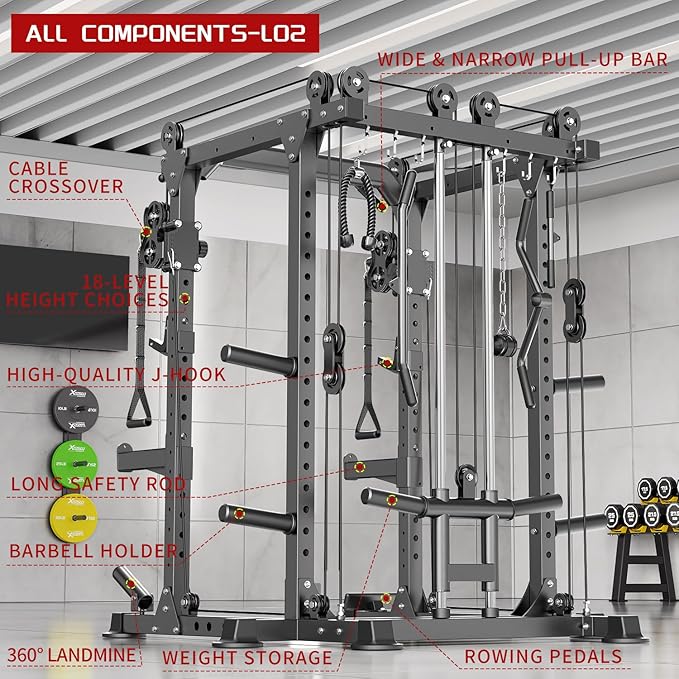 Power Rack Power Cages Multi-Function Squat Rack with Cable Crossover System Selectable More Training Attachment Weight Cage for Garage Home Gym