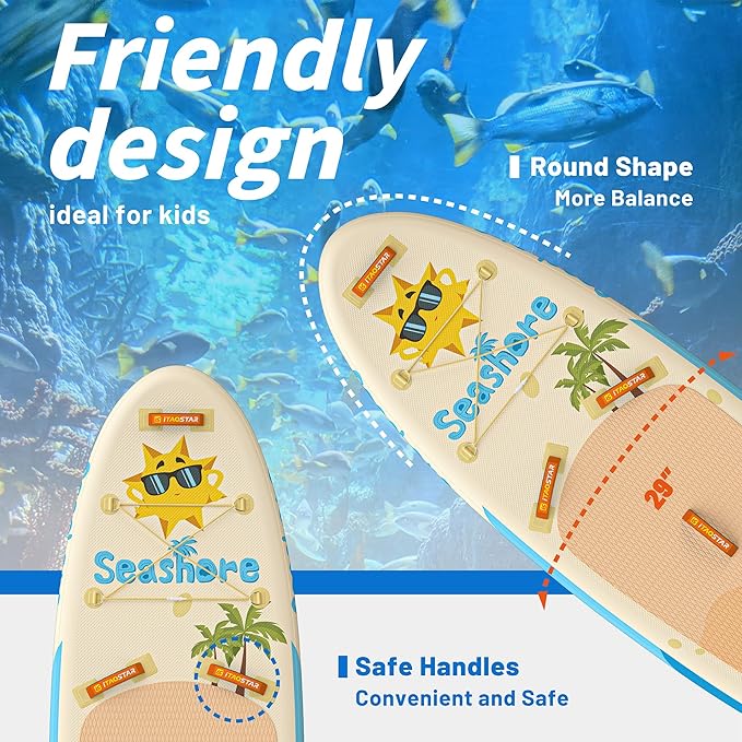 Joy 8'×29"/11'×35" Inflatable Paddle Board for Kids, One-Stop Premium SUP Accessories, Stand Up Paddle Board for More Balance, Tailored Fins for More Fun