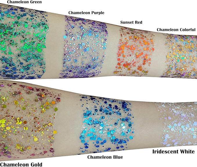 MEICOLY Chameleon Colorful Body Glitter,Chunky Glitter Face Paint,Color Changing Mermaid Face Glitter Gel,Holographic Glitter Sequin for Face Body Hair,Halloween Festival Party Glitter Makeup,50ml