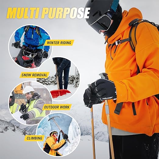 HANDLANDY Waterproof Insulated Work Gloves, 3M Thinsulate Thermal Winter Gloves for Men Women Touch Screen, Warm Ski Snowboard Cold Weather Gloves (Black, Large)