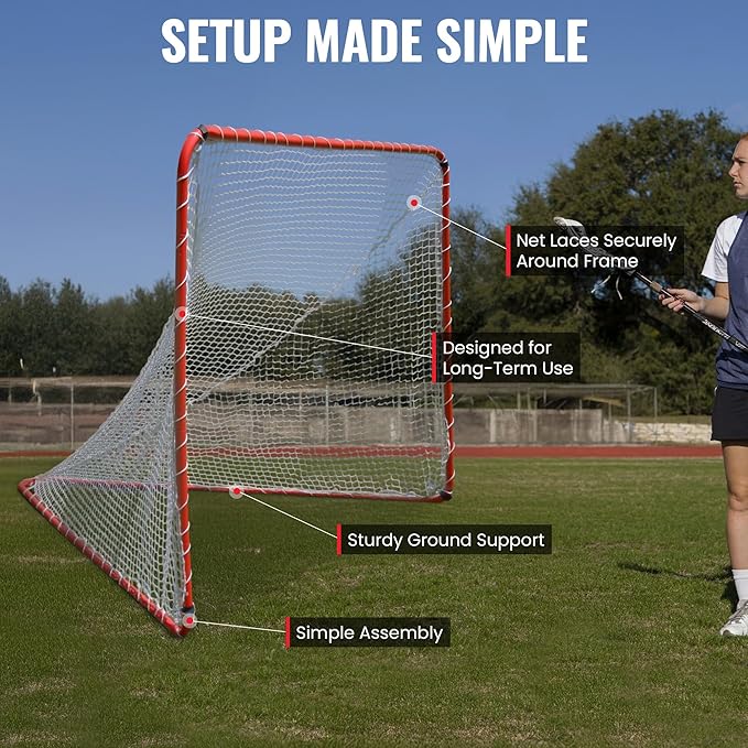 Trigon Sports Lacrosse Goal, 72” x 72” Portable Lacrosse Nets for Backyard, Steel Frame Lax Goal Hockey Soccer Training Equipment for Practice & Accuracy