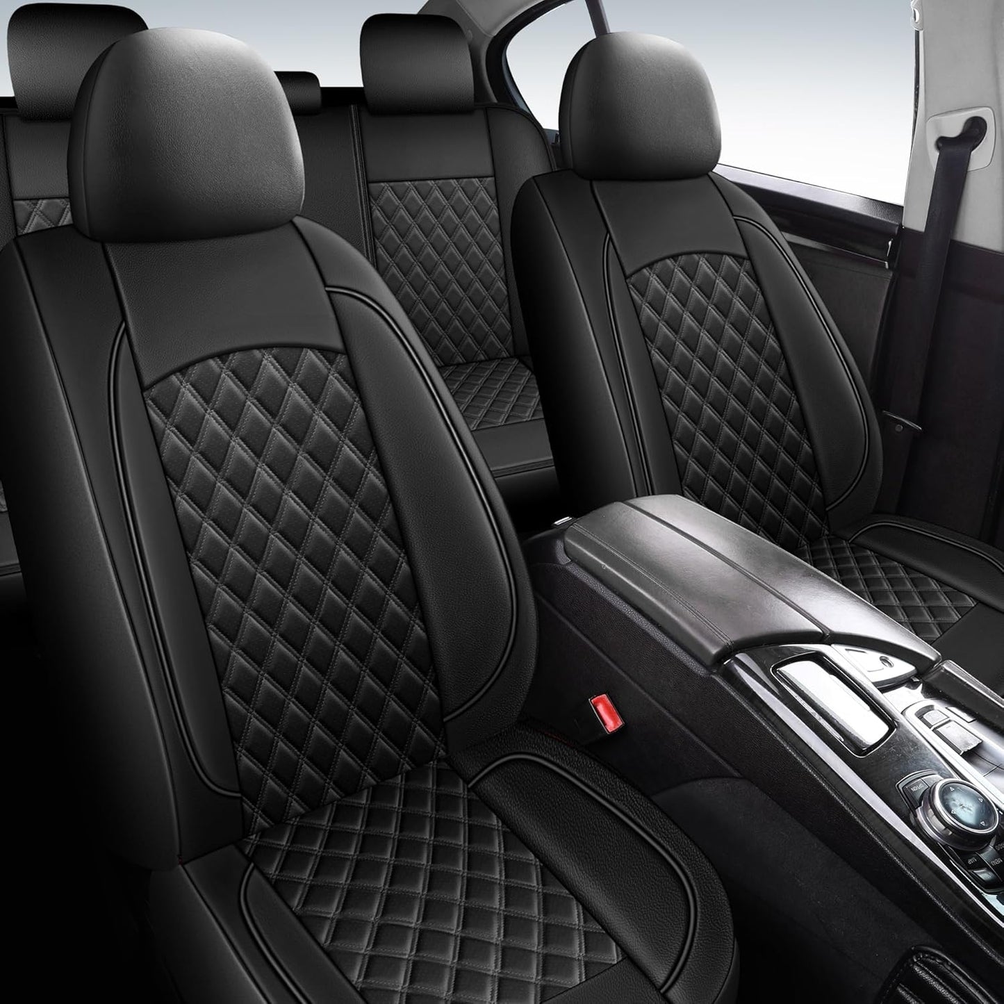 Car Seat Covers Full Set,Breathable and Waterproof Napa Leather Car Seat Cover,Interior Universal Fit for Cars,Sedans,SUVs,Vans,Trucks(Full Seat,Black,N3)