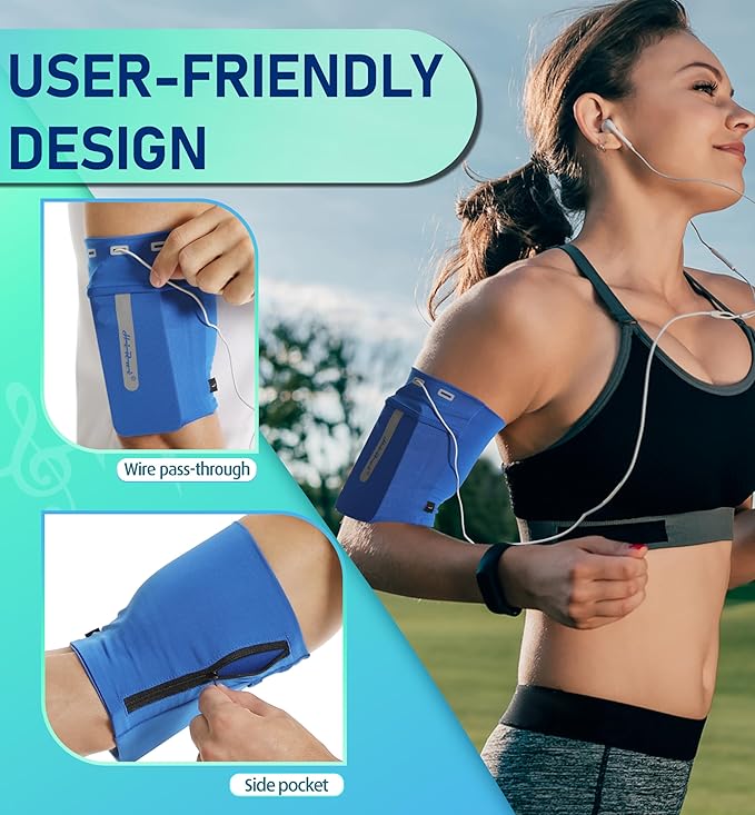 HiRui Running Armband Sleeve Universal Sports Armband Cell Phone Holder Armband for Exercise Workout, Compatible with iPhone 16/15/14/13/Plus/Pro Samsung Galaxy All Phones (S, Blue)