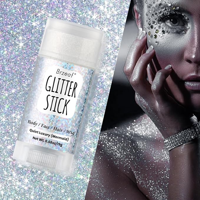 Brzeaf Waterproof Mermaid Glitter Stick, Shimmery& Long Lasting, Hair Eyeshadow Face Body Glitter, Singer Concert Music Rave Festival, Glitter Stick Makeup for Women Men