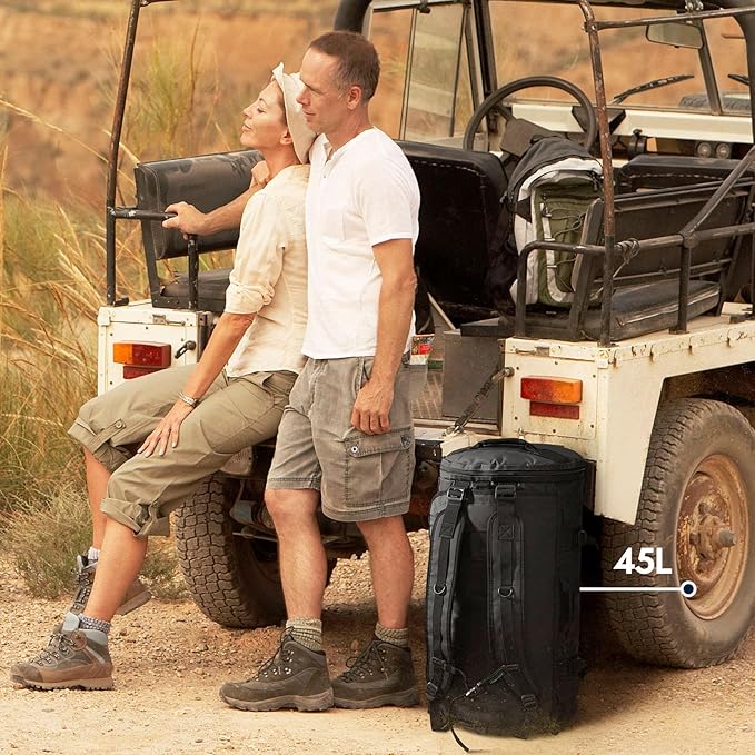 Haimont Duffle Backpack, Travel Duffel Bag with Shoes Compartment, Water-resistant Overnight Daybags for Men Women Daily Trip, Sports Gear, Gym, 45L, Black