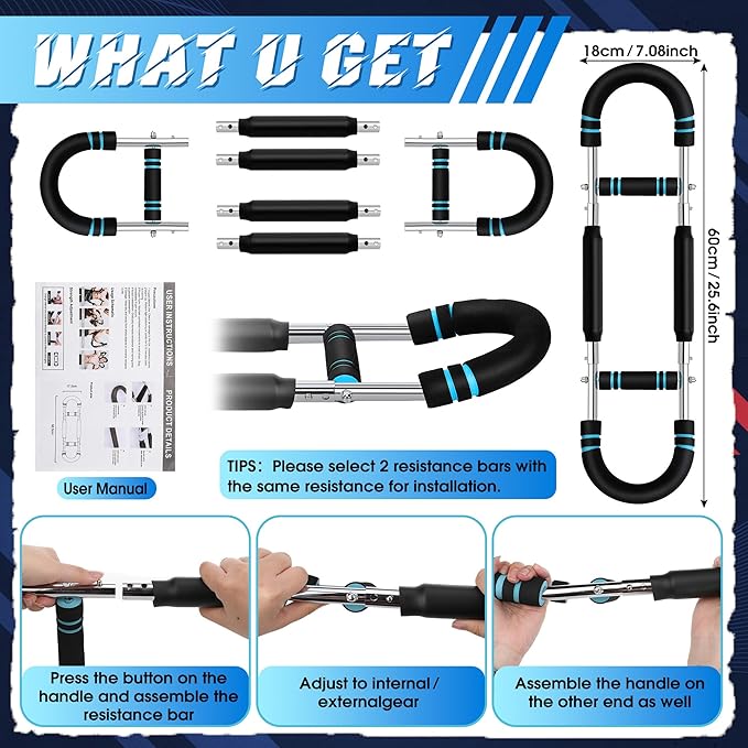 Twister Arm Trainer,40-100lb Adjustable Power Twister Bar with Fingerless Tactical Gloves, Strap Wrist Brace, Drawstring Backpack, Portable Detachable Body Fitness Equipment for Home & Gym