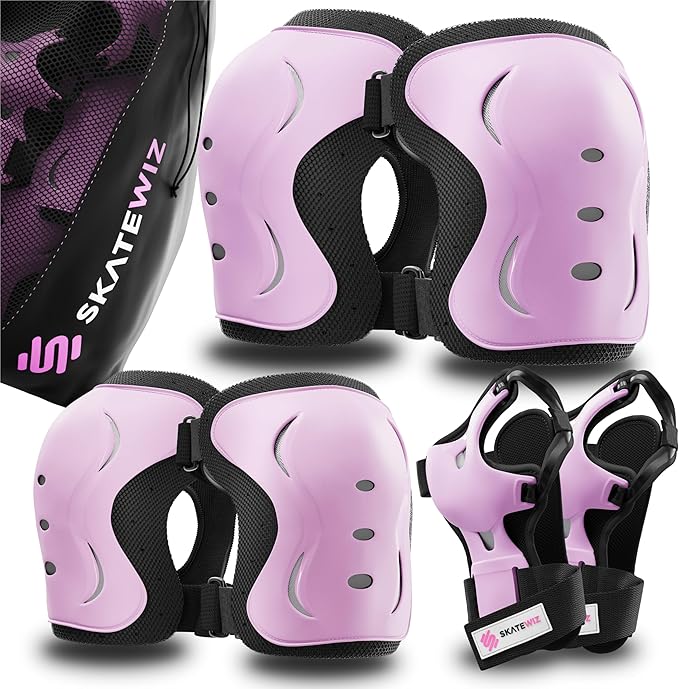 SKATEWIZ Skating Protective Gear Adults & Kids [6pc] incl. Knee Pads, Elbow Pads Wrist Guards for Roller Skating & Skateboarding