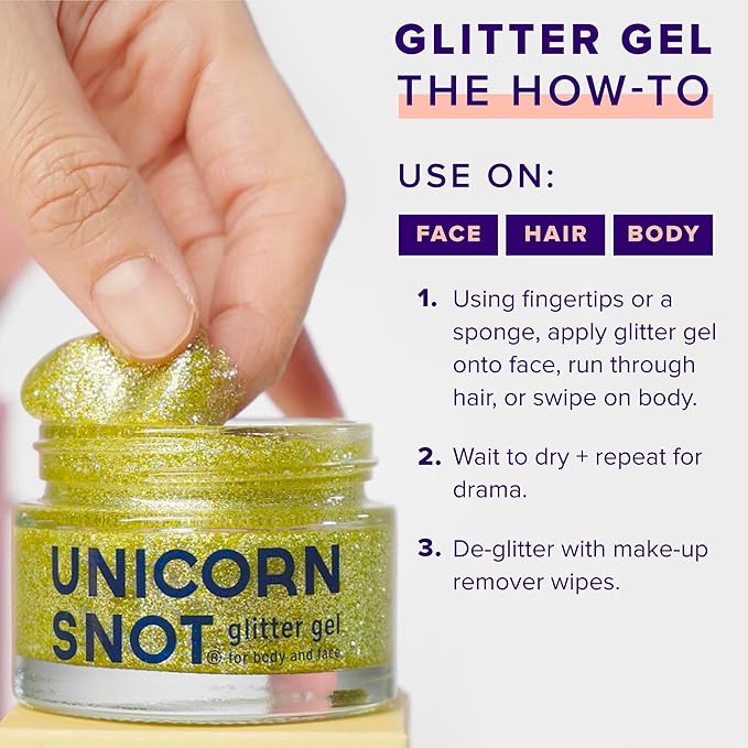 Unicorn Snot Face & Body Glitter - Cosmetic-Grade Holographic Glitter Gel - Makeup for Festivals, Raves, Anime Cosplay - Safe for Face, Easy Application & Removal, 1.7oz Gold (Bling)