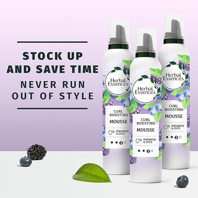 Herbal Essences Curl Boosting Mousse, Frizz Control for Curly & Wavy Hair, Long-Lasting Hold with Berry Scent, Paraben & Dye-Free, Cruelty-Free, 6.8 Fl Oz Each, 3 Pack