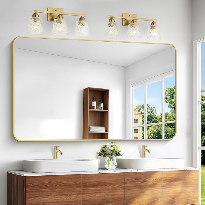 Gold Bathroom Mirror,60x36 inch Wall Mirror for Bathroom Wall Mounted,Round Rectangle Mirror for Bathroom Over Sink,Modern Frame for Home Decor Living Room,Bedroom Entryway,Horizontal/Vertical