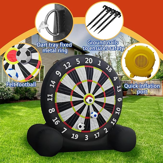 Giant Inflatable Soccer Dart Board, 10ft Inflatable Soccer Kick Darts Games with Blower & 8 Sticky Soccer Balls, Outdoor Inflatable Soccer Target Dart Board Yard Game