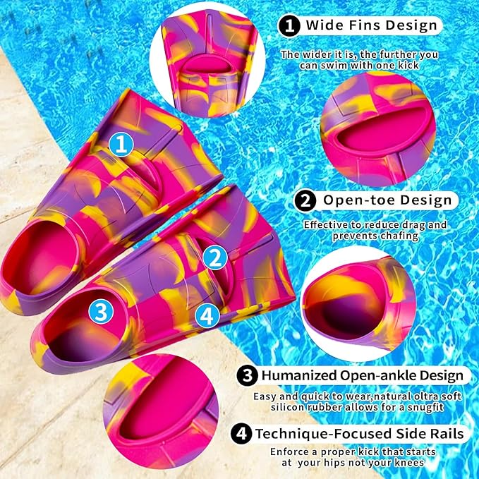 Kids Swim Fins,Short Comfortable Flippers for Lap Swimming and Training for Child,Girls,Boys,Beginners
