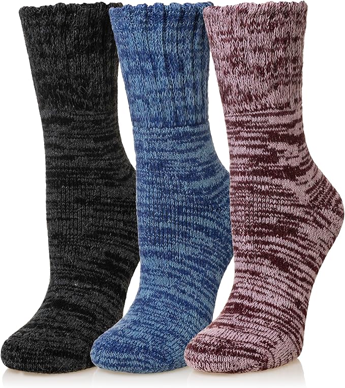 Merino Wool Boot Socks Thermal Winter Ski Thick Warm Hiking Socks for Women Men 3 Pairs