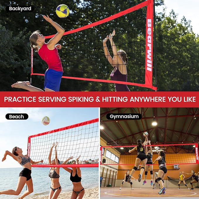 Volleyball Net, 12FT Portable Volleyball Net for Backyard, Freestanding Volley Ball Set Height Adjustable with Carry Bag, Volley Ball Practice Nets Training Equipment for Indoor and Outdoor