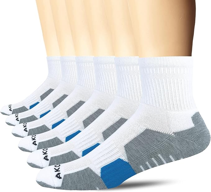 AKOENY Men's Performance Athletic Cushioned Quarter Ankle Socks (6 Pairs)