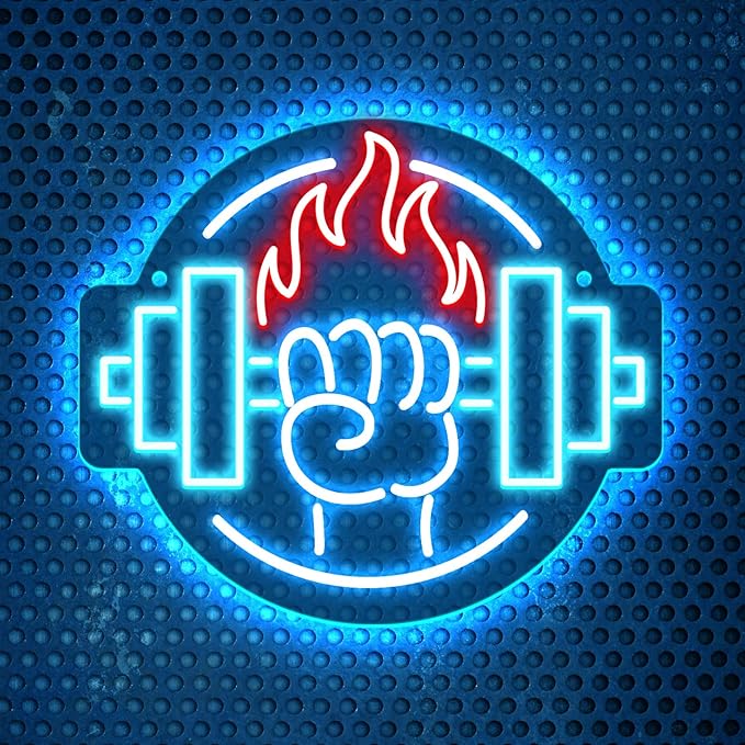 Gym Led Neon Sign- Gym Neon Light Dumbbell Sign for Home Gym Fitness Club Boy's Room Sports Room Decor Neon Light Fitness Club Neon Signs for Wall Art Birthday Gift 5V(13 * 11.81 Inch)