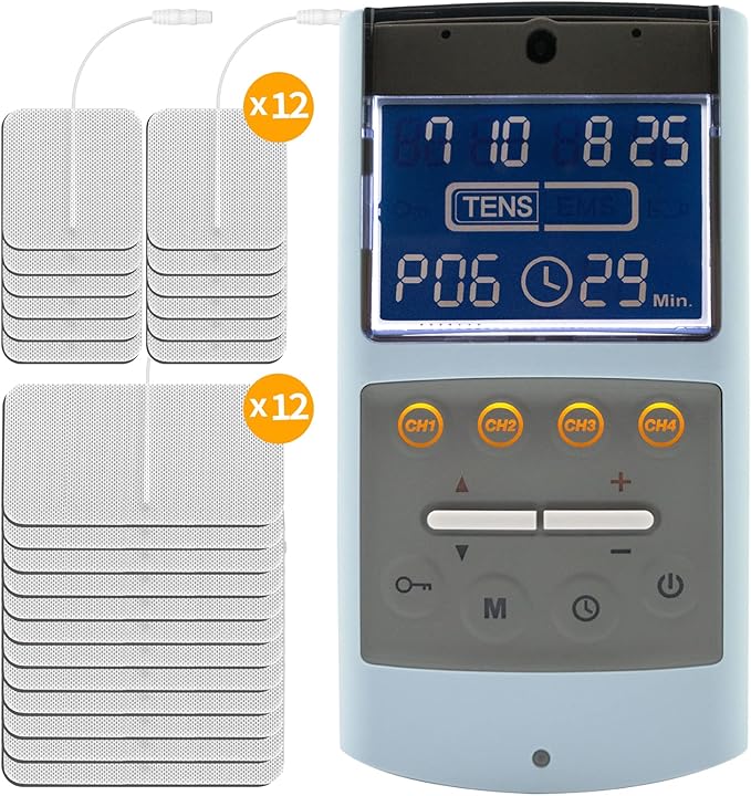 iStim TENS EMS Muscle Stimulator, EV-906 for Pain Relief and Muscle Strengthening, Japanese Gelled Electrodes Included