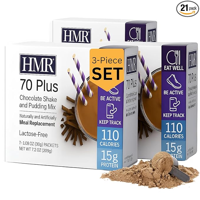 HMR 70 Plus Chocolate Shake & Pudding Mix | Meal Replacement Powder | Lactose-Free | 15g Protein | Supports Healthy Weight Loss | Easy to Make | Low Calorie | 21 Single Serving Packets