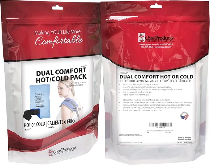 Core Products Dual Comfort CorPak - Reusable hot/Cold Pack for Knee, Back, Shoulder, or Ankle Pain; Use hot or Cold; Made in USA - 6" x 10"