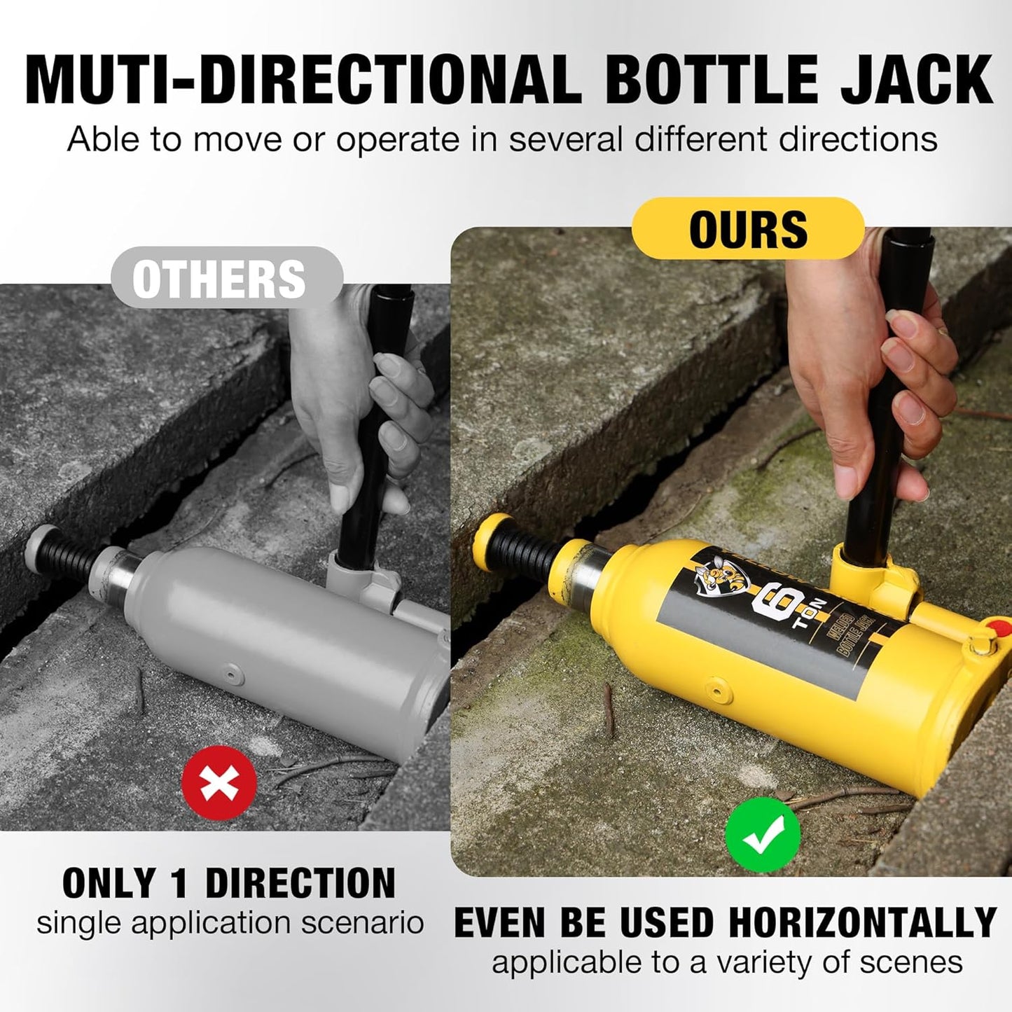 YELLOW JACKET 6 Ton Muti-Directional Welded Bottle Jack(12,000lb) for Car, Pickup, Truck, RV, Auto Repair