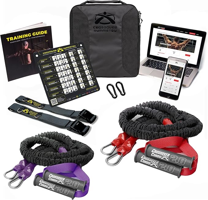 Crossover Symmetry Shoulder System Includes Two Sets of Resistance Bands Attachments Training Guide Exercise Chart Online Workouts for Home Fitness Rehab Rotator Cuff Exercises