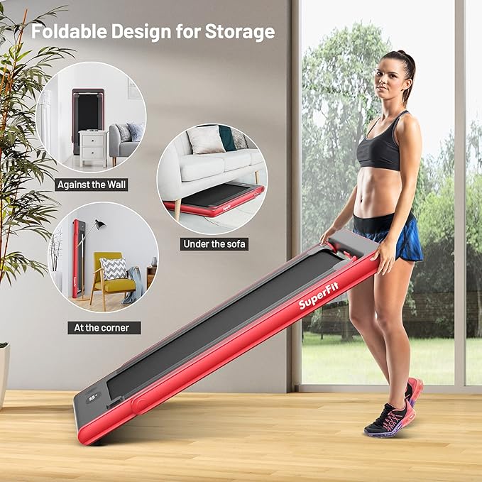 GYMAX Walking Pad, Dual LED Display 2 in 1 Under Desk Treadmill for Home with Remote & Smart App Control, 2.25HP Foldable Portable Treadmill Running Machine for Office Small Space