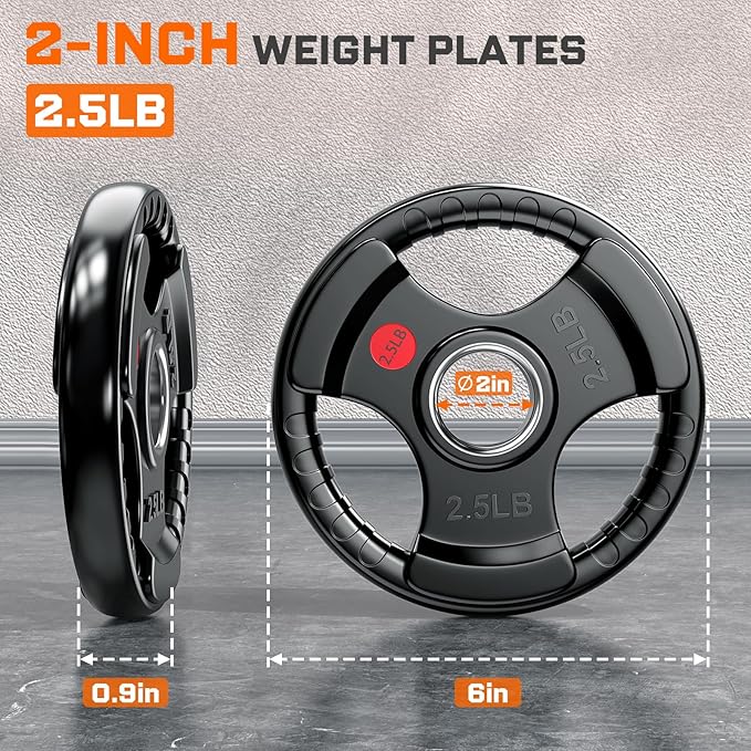 XDDIAS Rubber Weight Plates for Barbell, 2-Inch Olympic Grip Plate for Strength Training, Weightlifting and Bodybuilding in Home & Gym, Solid Cast Iron Weight Plates Pair and Sets