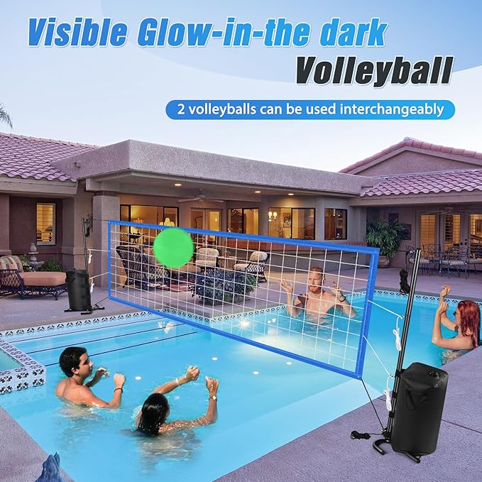 Pool Volleyball Net, Heavy-duty Pool Volleyball Set with 2 Pool Volleyballs, Stabilizing Pool Volleyball Net Holder with Two 25L Dual Water Bags Support - Pool Games for Adults and Family Needs