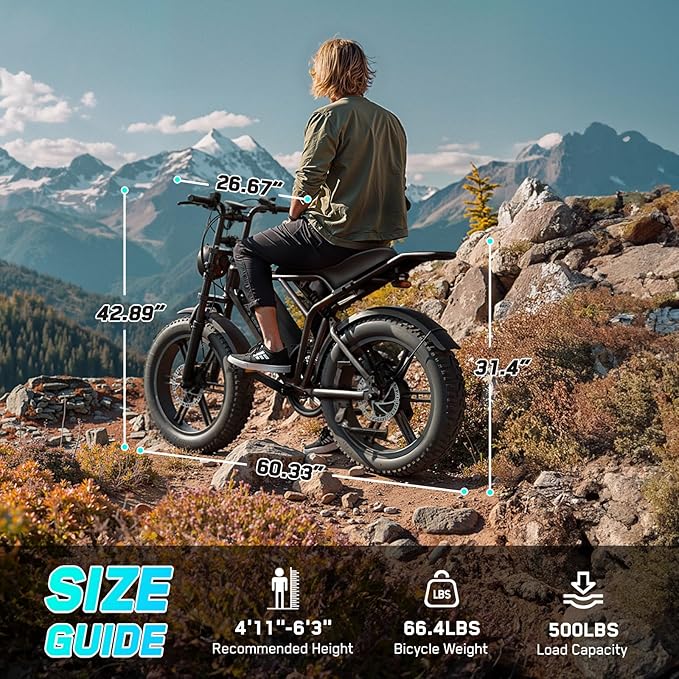 TST Electric Bike for Adults, 1500W Peak Brushless Motor 28 MPH 60 Miles/110 Miles Fat Tire E Bike with 48V 15Ah/ 25Ah Removable Battery 20" Electric Dirt Bike Hydraulic Suspension and 7-Speed