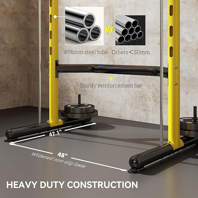 Soozier Squat Rack with Pull-Up Bar, Adjustable Power Rack with Barbell Bar, Multi-Functional Bench Press Rack for Home Gym Strength Training