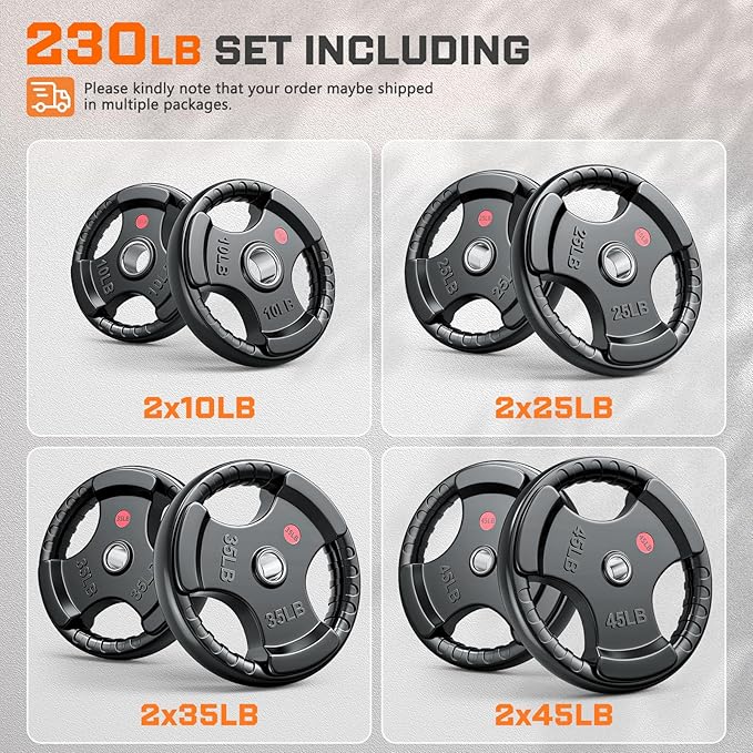 XDDIAS Rubber Weight Plates for Barbell, 2-Inch Olympic Grip Plate for Strength Training, Weightlifting and Bodybuilding in Home & Gym, Solid Cast Iron Weight Plates Pair and Sets