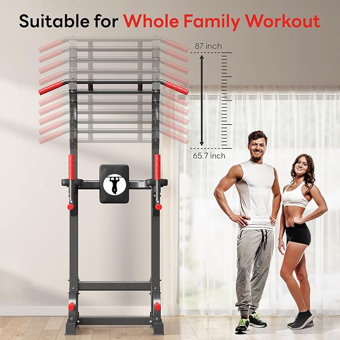 SogesPower Power Tower Pull Up Bar Station Multi-Function Pull Up Bar Stand for Home Gym, Adjustable Height Pull Up Dip Station Dip Bar Strength Training Fitness Equipment,Up to 500LBS