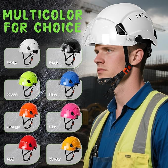 AOLAMEGS Construction Safety Hard Hat with Visor-ANSI Z89.1 OSHA Approved Construction Safety Helmet,Vented White Hard Hats with Chin Straps for Men Women Adults for Outdoor Indoor Industrial Workwear
