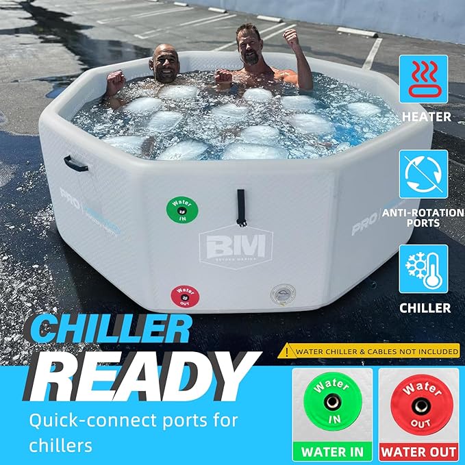 Inflatable Octagonal Ice Bath Tub for Groups, Party Cold Plunge Recovery Tub with Insulated Lid, Fits 8–10 People, 660 Gallon Capacity, 78.74" x 78.74" x 27.56", Portable Durable Design