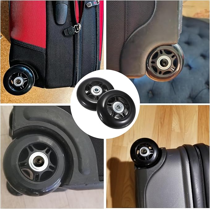 OwnMy 75mm x 23mm Luggage Wheels Replacements Set of 2 Mute Suitcase Replacement Wheels with Black Screws Axles Bearings, Rotatable Silent Rubber Suitcase Swivel Wheel Kit