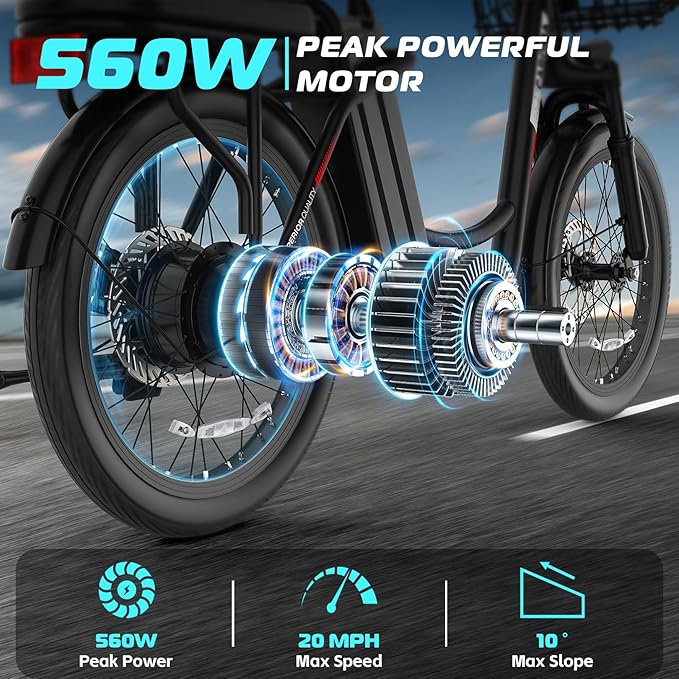 Caroma Electric Scooter with Seat, 48V Removable Battery E-Bike, Up to 30Miles&20MPH, 500/800/1200W Motor, 20" Fat Tire Adult Electric Bicycles for Commuting with Basket