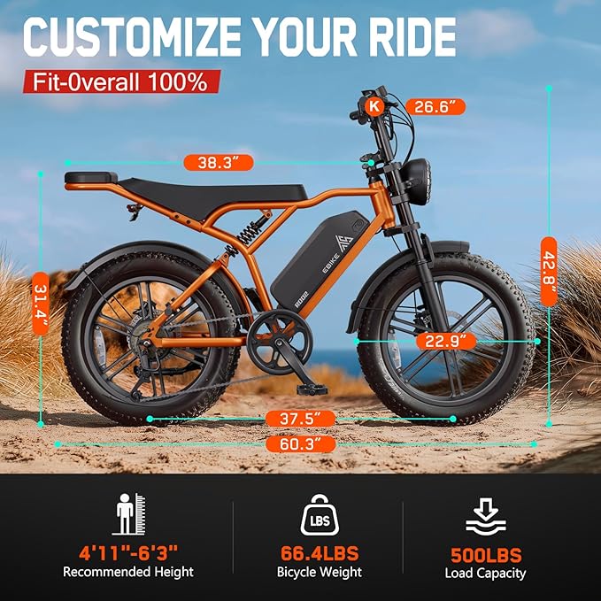 TST Electric Bike for Adults 1500W Peak 20" Fat Tire All-Terrain E-Bike 60/110 Miles 28MPH Electric Dirt Bike for Road Sand Mountain Snow - 48V 15/25AH Battery Powered Electric Motorcycle