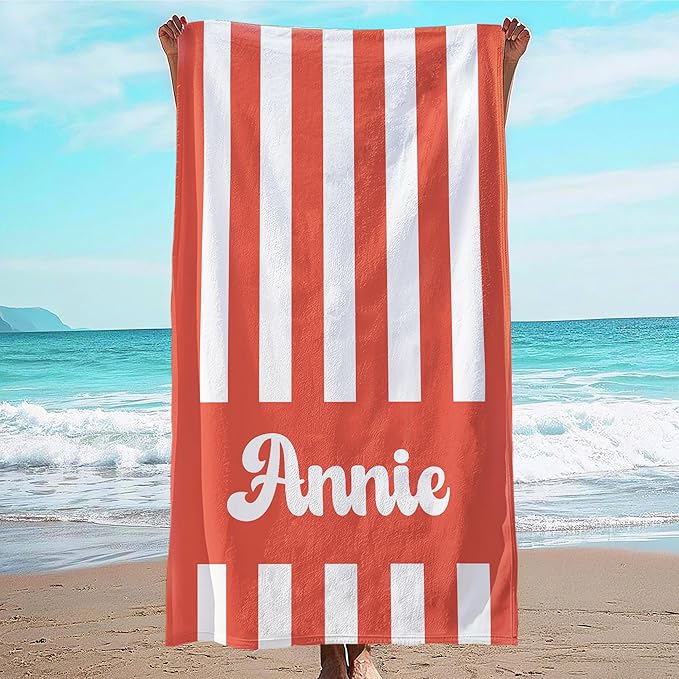 JML Personalized Beach Towel with Name, Custom Cabana Stripe Beach Towel, Customized Microfiber Pool Towel, Quick Dry & Absorbent Swim Towel for Adult,Mother's Day, Birthday, Summer Holiday,Vacation