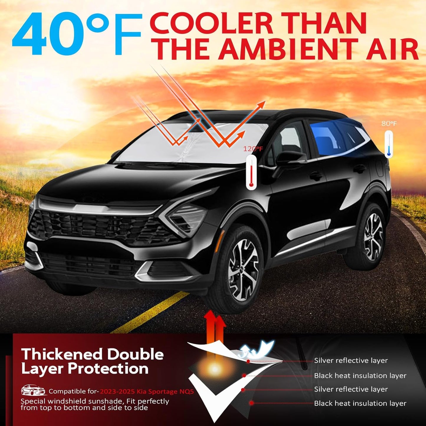 KAYZT Windshield Sun Shade for 2023-2025 2026 Kia Sportage NQ5 Foldable Sunshade Front Window Custom Fit Car Accessories