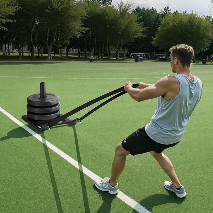 VEVOR Weight Sled, Steel Power Sled, Fitness Strength Training Sleds for Athletic Exercise Speed Improvement, Workout Fitness Equipment with Harness, Compatible with 1/2 in Weight Plates, Black
