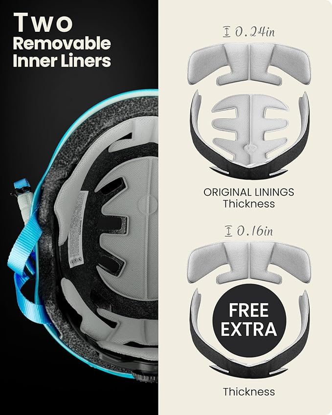 OutdoorMaster Skateboard Cycling Helmet - Two Removable Liners Ventilation Multi-Sport Scooter Roller Skate Inline Skating Rollerblading for Kids, Youth & Adults