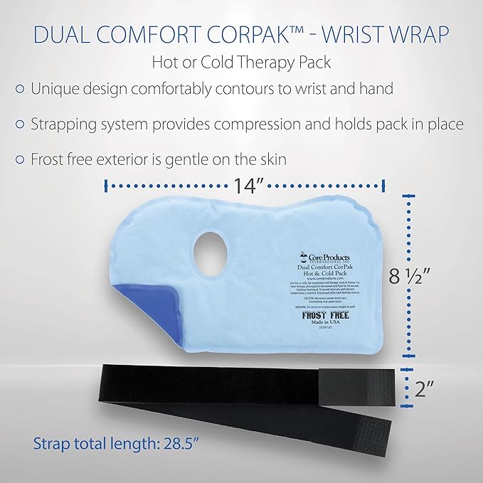 Core Products Dual Comfort CorPak – Reusable hot/Cold Wrist Pain Relief Pack – for Reliable Carpal Tunnel Pain Relief & Recovery; Use hot or Cold; Made in USA –Size: 8.5" x 14"